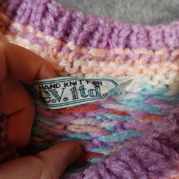 Vintage EV Ltd Sweater Womens S? Hand Knit Fair Isle Nordic Chunk Purple 1980s - Picture 2 of 7